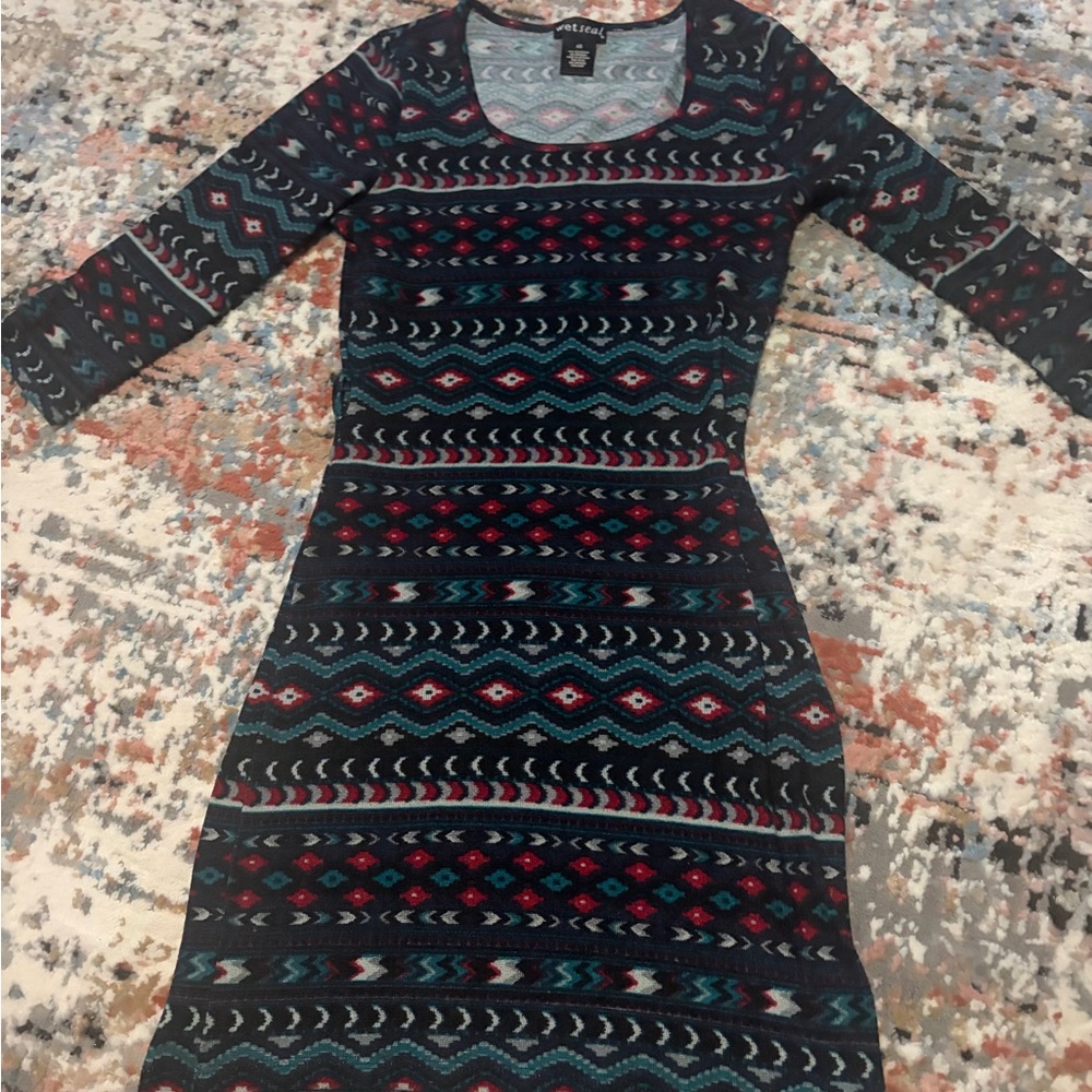 Wet Seal Long Sleeve Dress - Black, Red, Blue